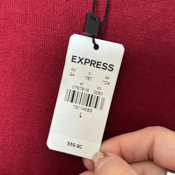 Express Draped Scoop Neck Ruched Bodycon Midi Dress Red Size Large NWT - Picture 2 of 5